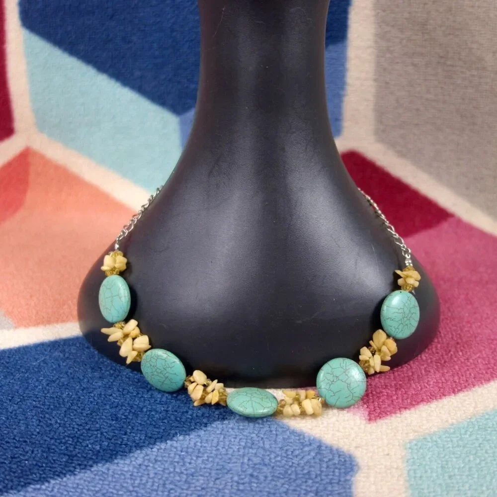 Crackle Turquoise Choker Necklace With Sterling Silver‎ Chain and Lobster Clasp